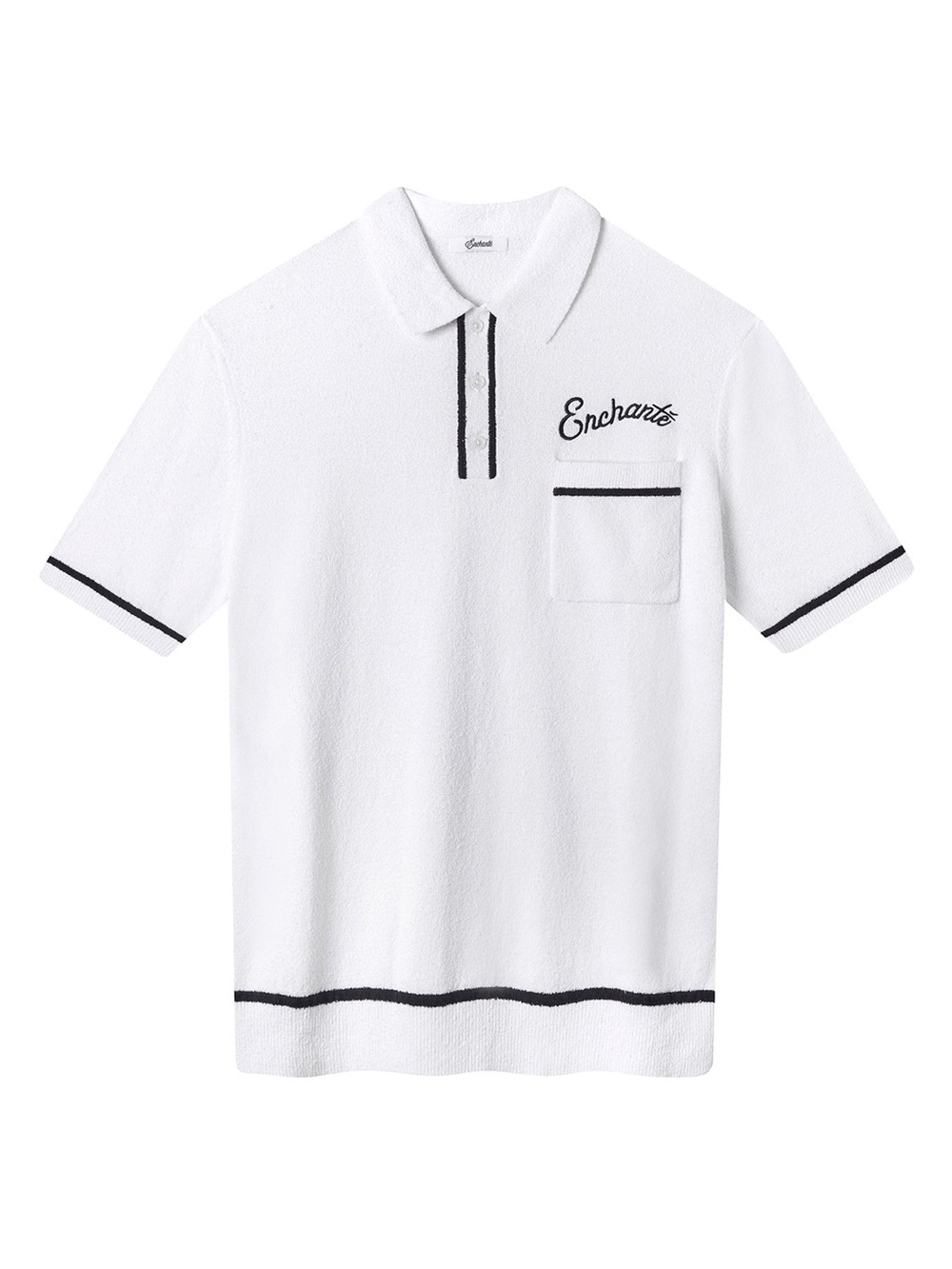 Enchante White Terry Polo Shirt with Navy Trim (S)